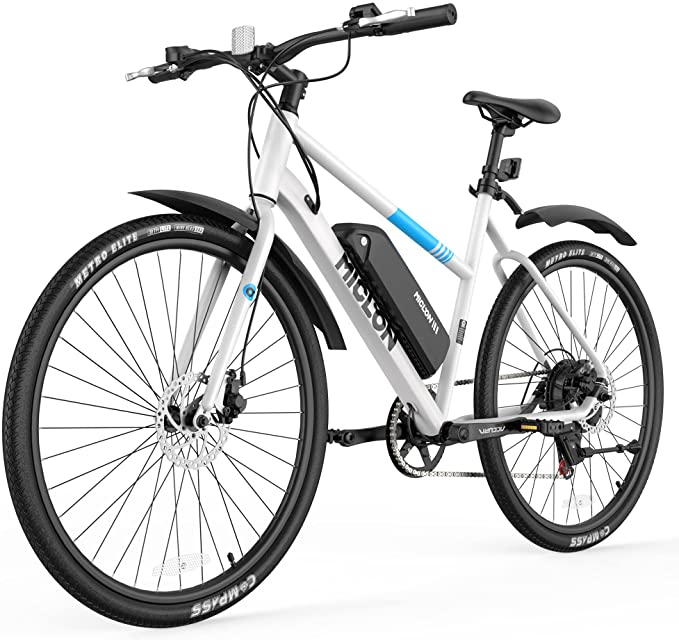 MICLON 27.5" Electric City Bike for Adults (White), 2X Faster Charge, Commuter Bike with Shimano 7-Speed Gear, Macmission 100