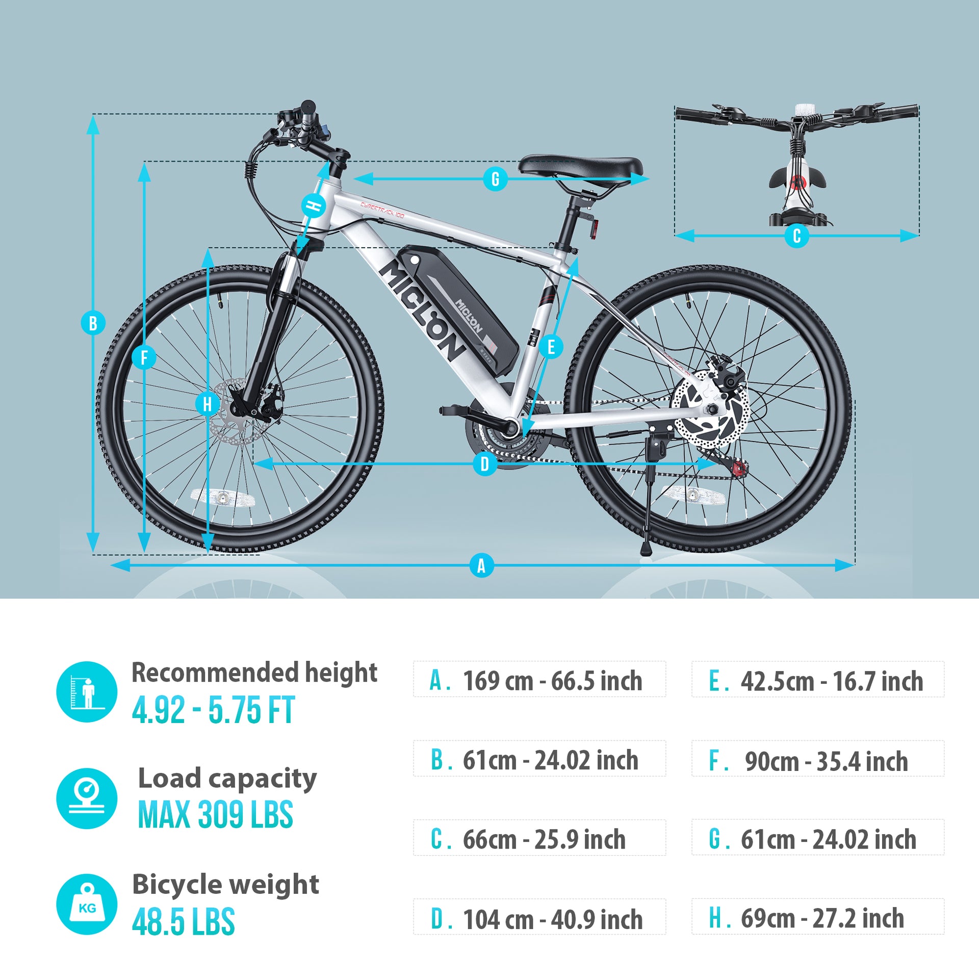 MICLON 26" Electric Mountain Bike for Adults (White), 2X Faster Charge, 350W BAFANG Motor, Cybertrack 100