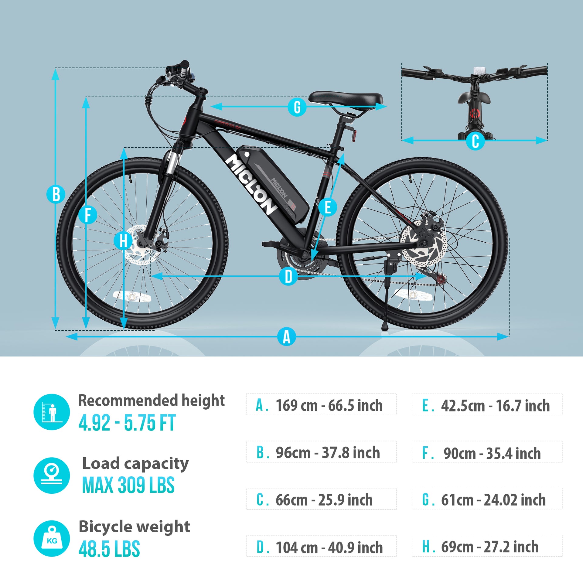 MICLON 26" Electric Mountain Bike for Adults (Black), 3H Fast Charge, 350W BAFANG Motor, Cybertrack 100